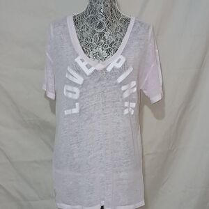 PINK Victoria's Secret Sheer White V-Neck Tee